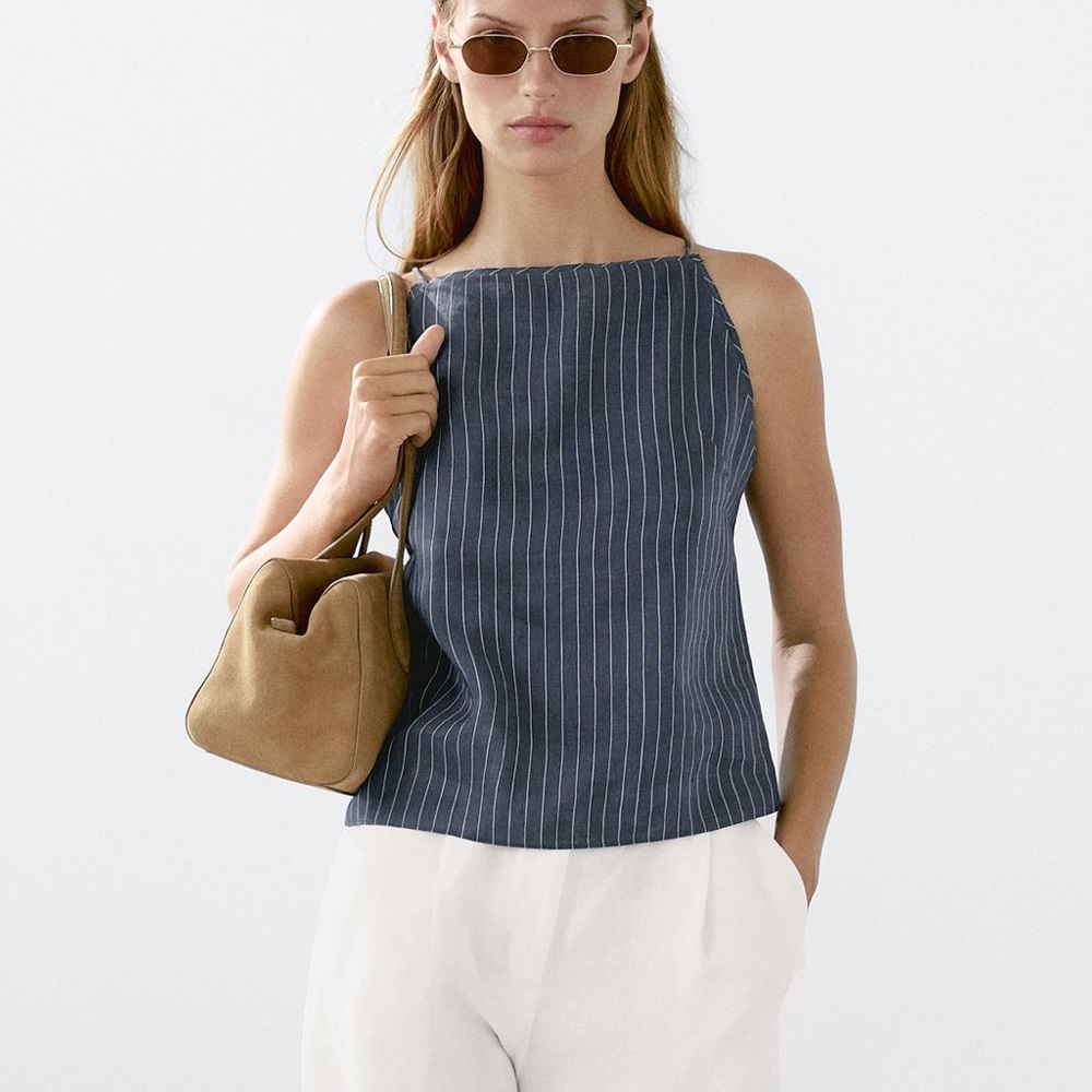 Massimo Dutti striped linen blend halter top